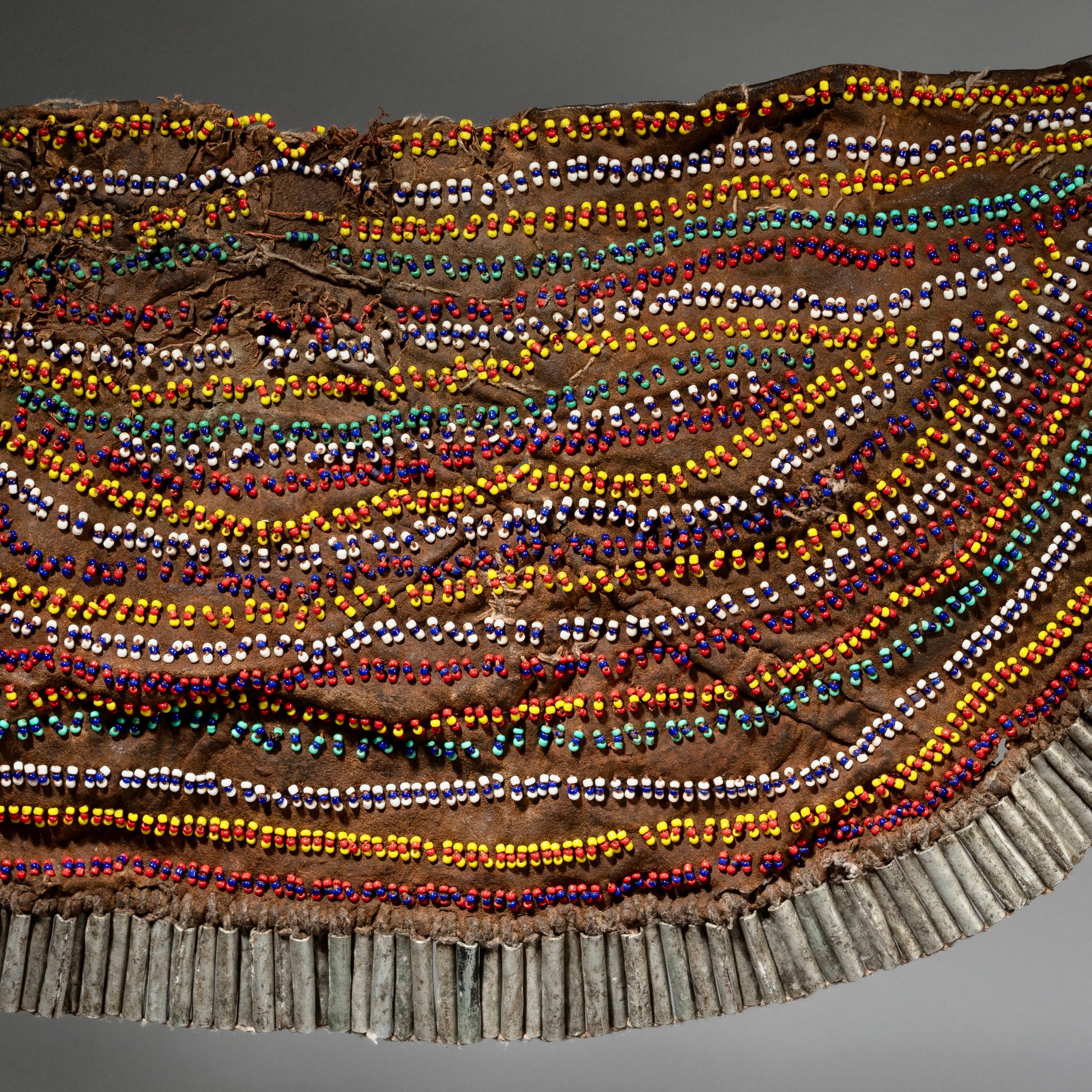 A SHAPELY + GRAPHIC BEAD LEATHER APRON, TOPOSA TRIBE EAST AFRICA ( No 1801)