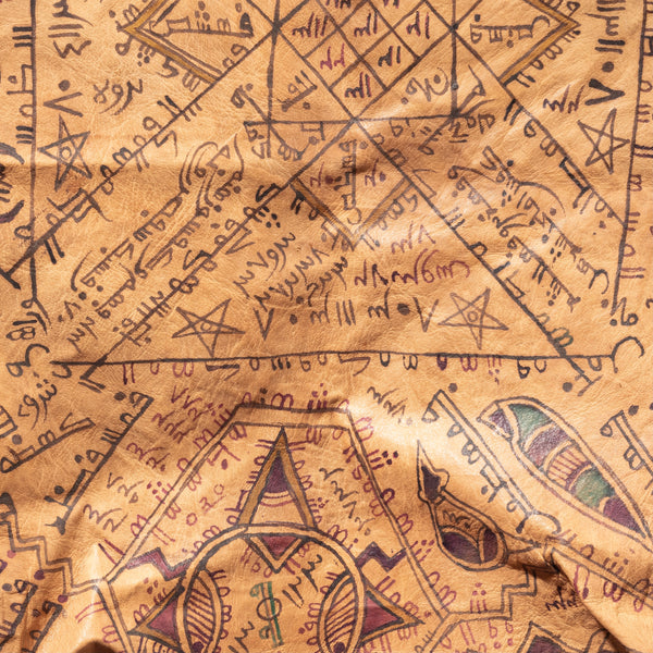 A MAGIC SQUARE WITH SCRIPT +DIAGRAMS ON LEATHER  HAUSA TRIBE OF NIGERIA (No 1823)