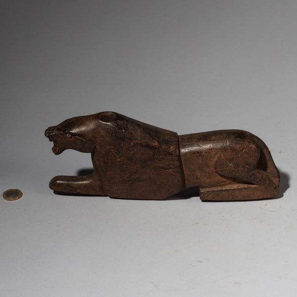 Sold A SCULPTURAL LION FETISH WITH MEDICINE RECEPTACLE FROM TANZANIA ( No 2080)