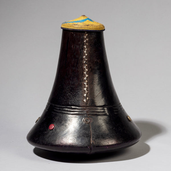 AN ELEGANT MILK PAIL WITH INDIGENOUS METAL REPAIRS FROM THE HIMA TRIBE OF UGANDA EAST AFRICA( No 2181)