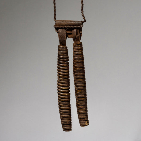 A GLORIOUS LEATHER + BRASS PENDANT FROM EAST AFRICA ( No 2200)
