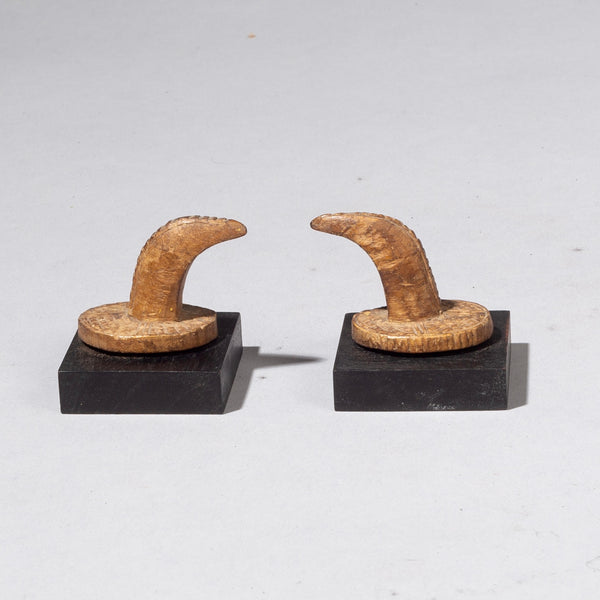 TWO CHIEFS HAT CHARMS FROM THE BAULE TRIBE OF THE IVORY COAST W AFRICA EX GOLD LEAF ( No 400)
