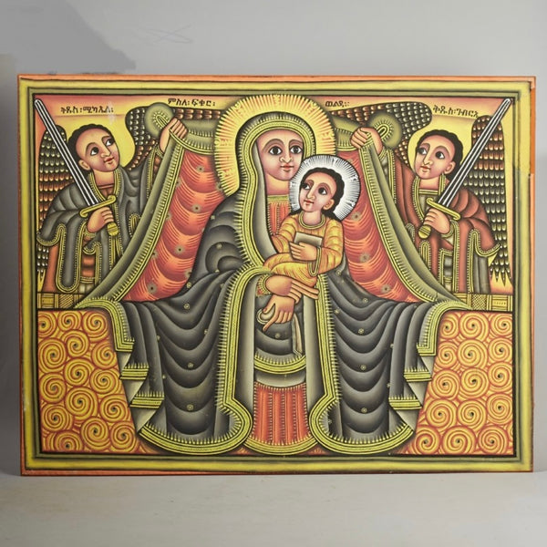 SD A DETAILED +LARGE ELABORATE ETHIOPIAN PAINTING OF MARY (No 2982)