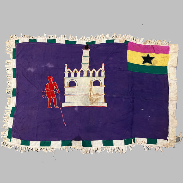 A FABULOUS ASAFO FLAG FEATURING A FORT FROM FANTE TRIBE OF GHANA W.AFRICA (No 1708 )