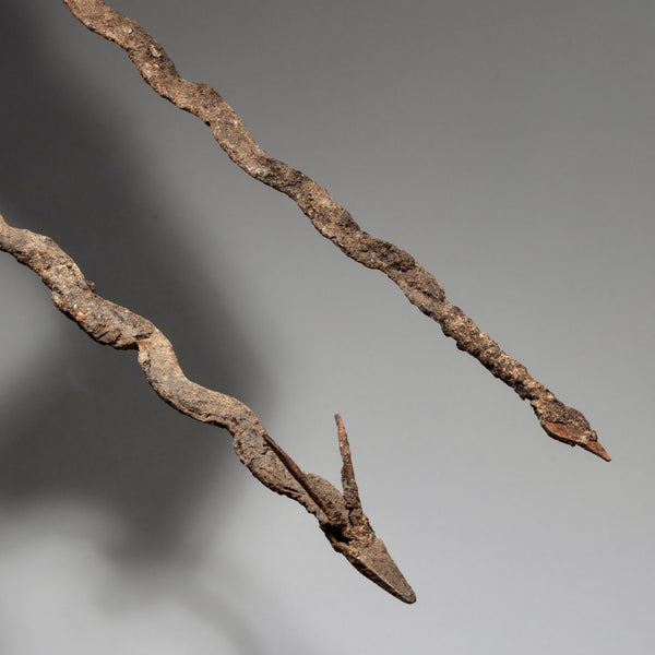 2 IRON SNAKES WITH ENCRUSTED PATINAS FROM THE LOBI TRIBE OF BURKINA FASO W AFRICA ( No 1771)