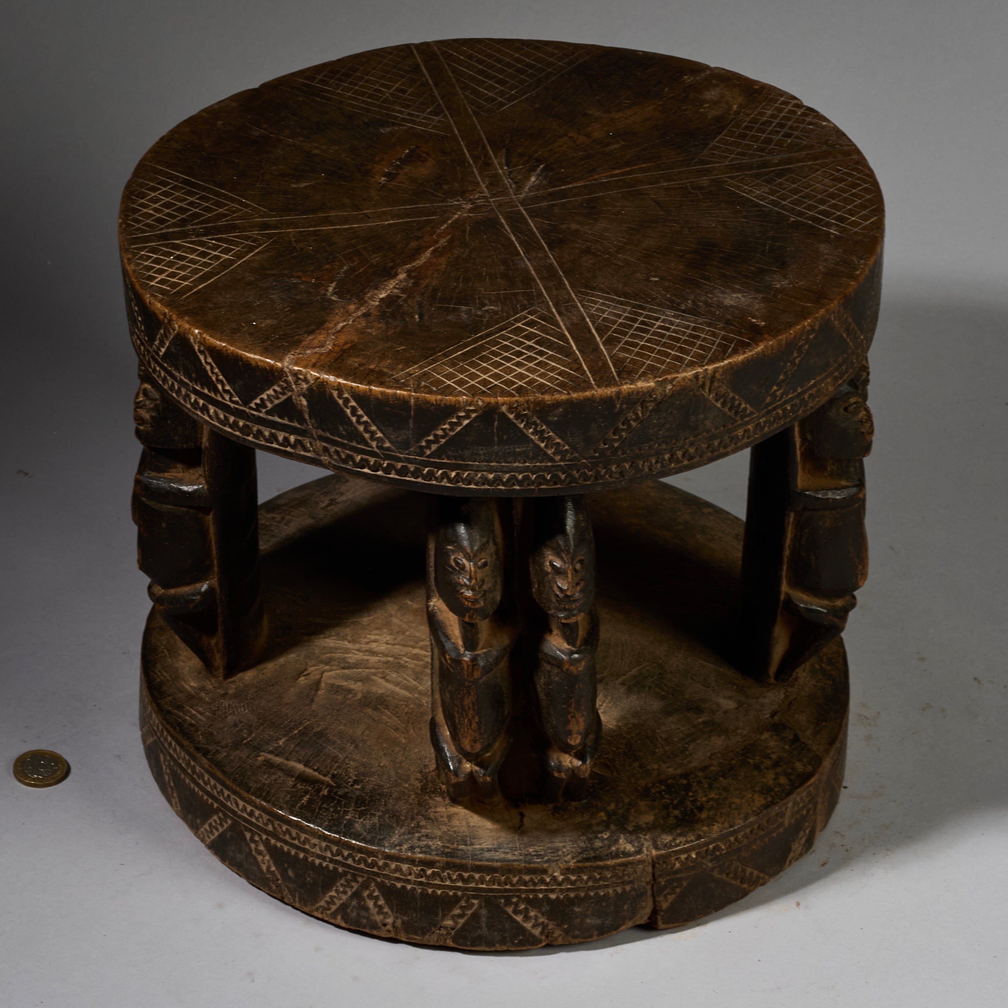 A LARGE ATTRACTIVE FIGURATIVE STOOL FROM THE DOGON TRIBE OF MALI WEST AFRICA( No 6283 )