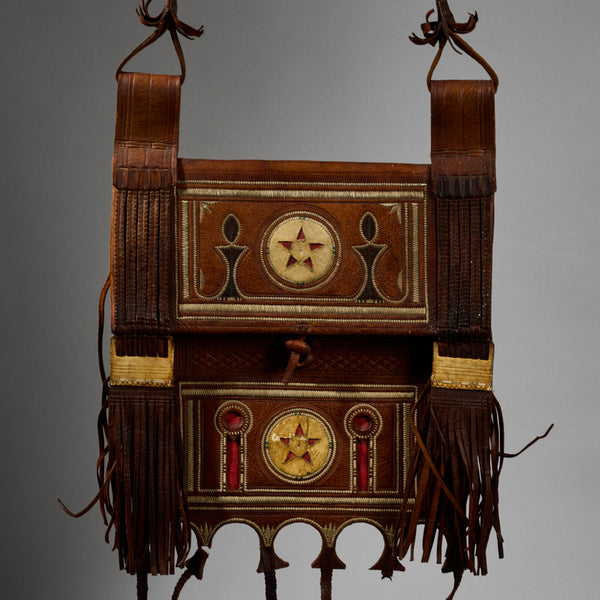 A OLD LEATHER BAG WITH MAGICAL DECORATION, HAUSA TRIBE OF NIGERIA ( No 6287)