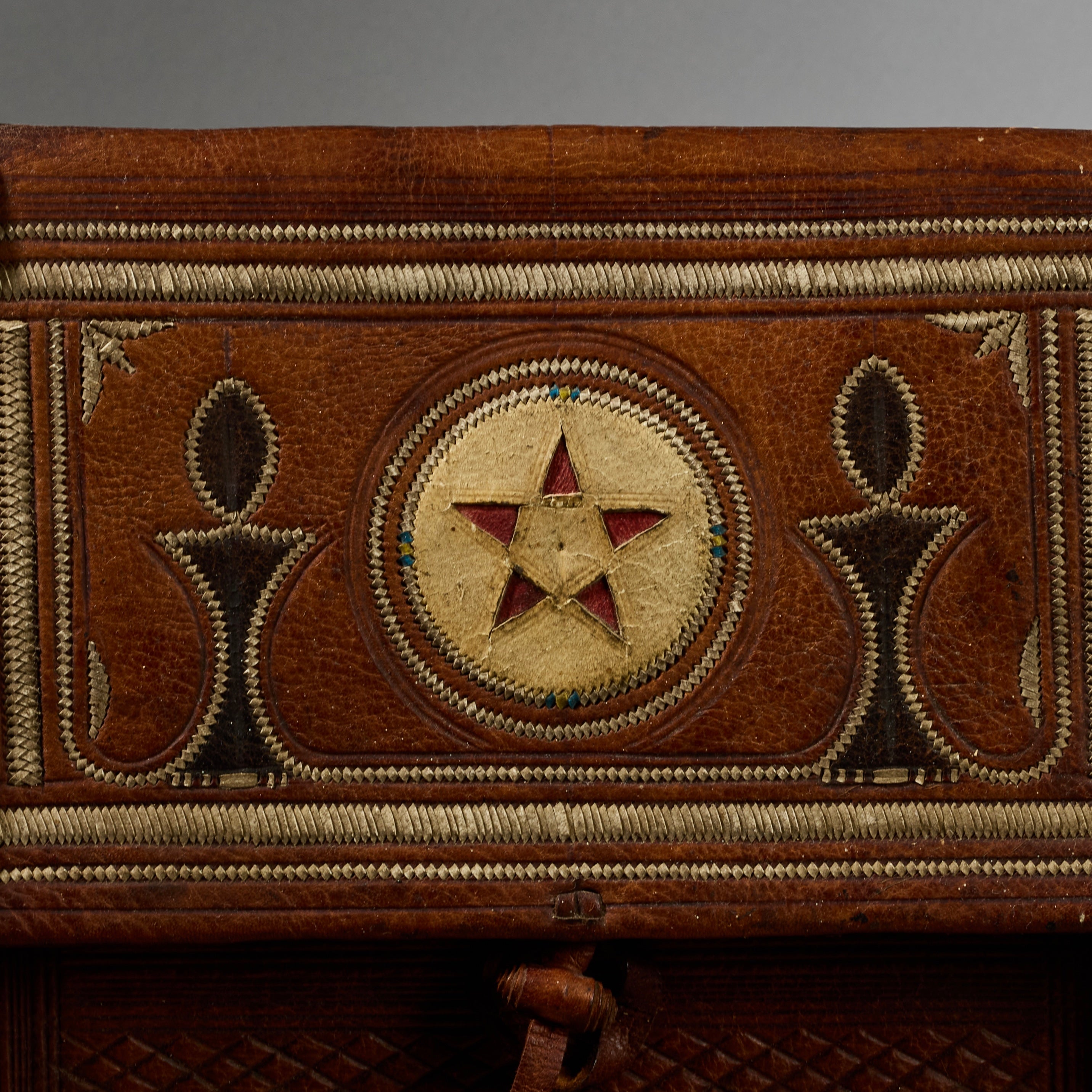 A OLD LEATHER BAG WITH MAGICAL DECORATION, HAUSA TRIBE OF NIGERIA ( No 6287)