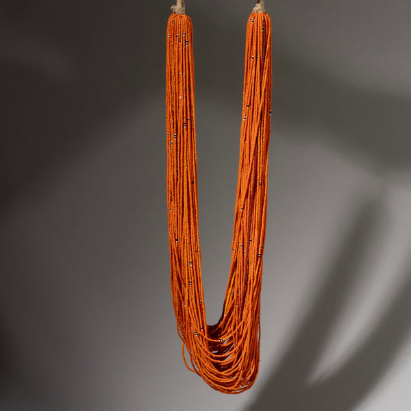 AN ORANGE  MULTISTRAND GLASS NECKLACE, BAULE TRIBE IVORY COAST ( No 2910 )