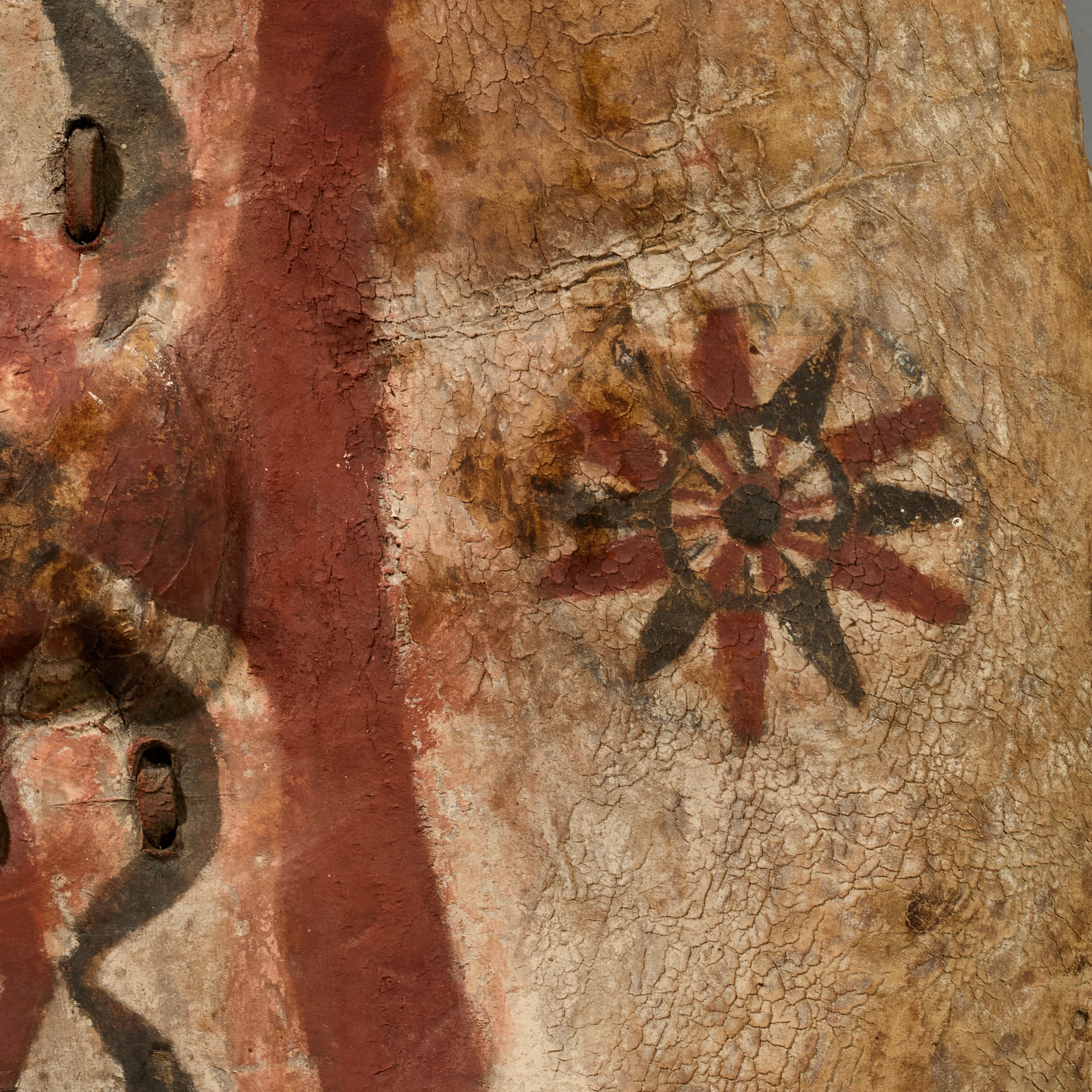 A LARGE GRAPHIC PIGMENT HIDE SHIELD, MAASAI TRIBE  E.AFRICA..EX UK COLLECTION   ( No 6293 )