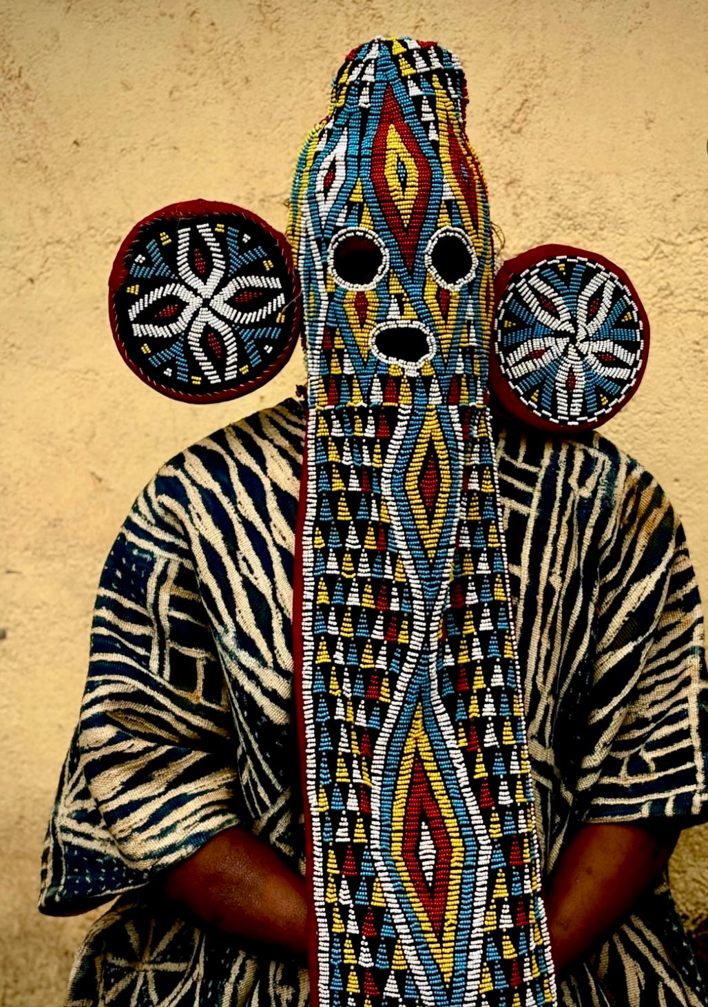 A WONDERFUL LARGE  BEADED ELEPHANT MASK, BAMILEKE TRIBE OF CAMEROON ( No 5082 )