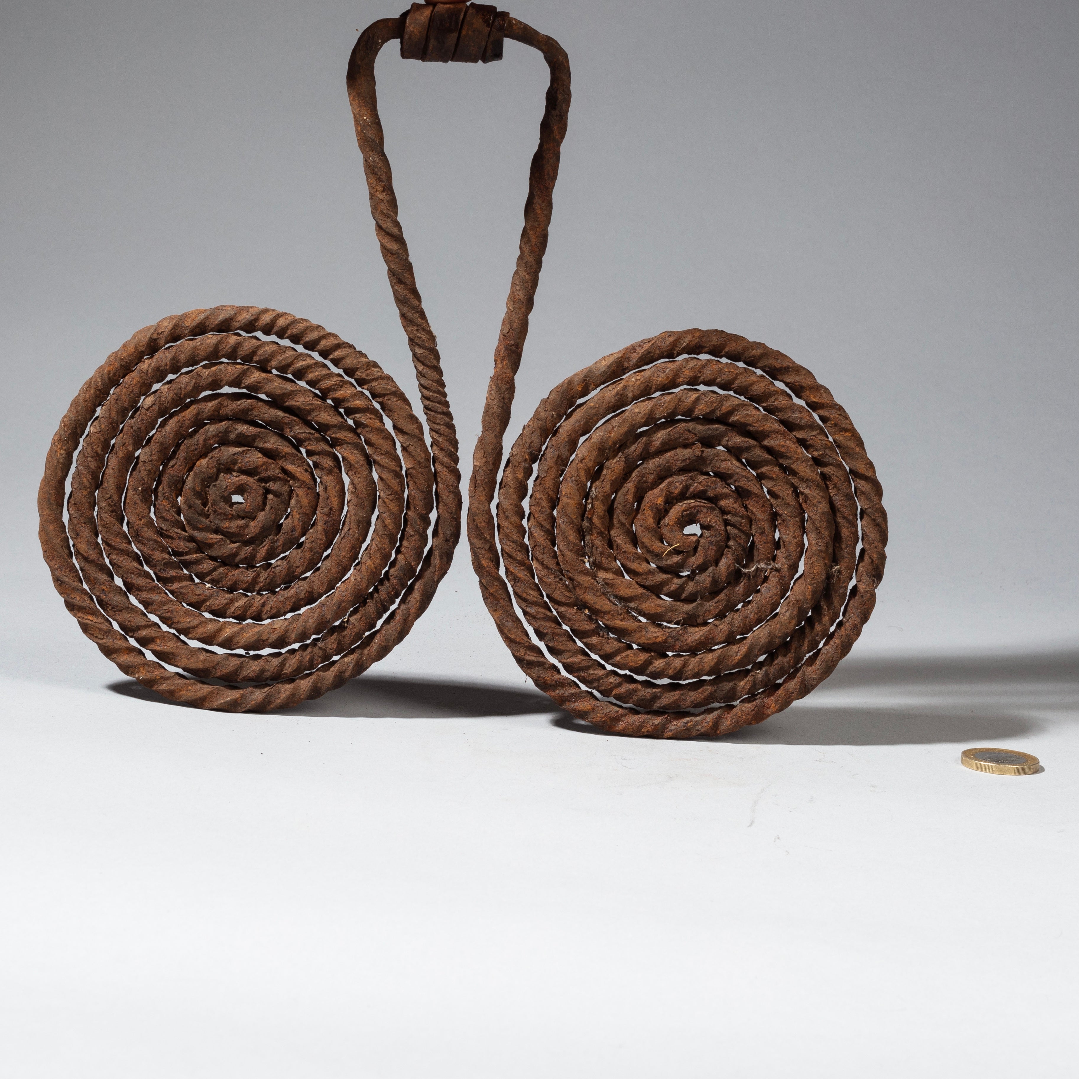 A LARGE TWISTED DOUBLE SPIRAL IRON CURRENCY FROM KIRDI TRIBE OF CAMEROON, WEST AFRICA( No 2325)