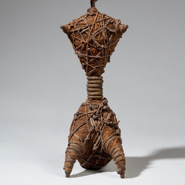 A BOUND FIBRE, IRON +BRASS DOLL FROM FALI TRIBE OF CAMEROON, WEST AFRICA ( No 2320)