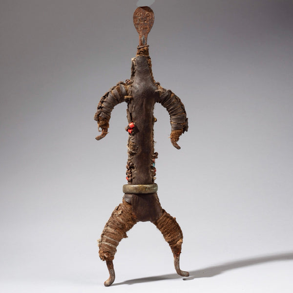 A BOUND LEATHER +IRON DOLL FROM FALI TRIBE OF CAMEROON ( No 2322)