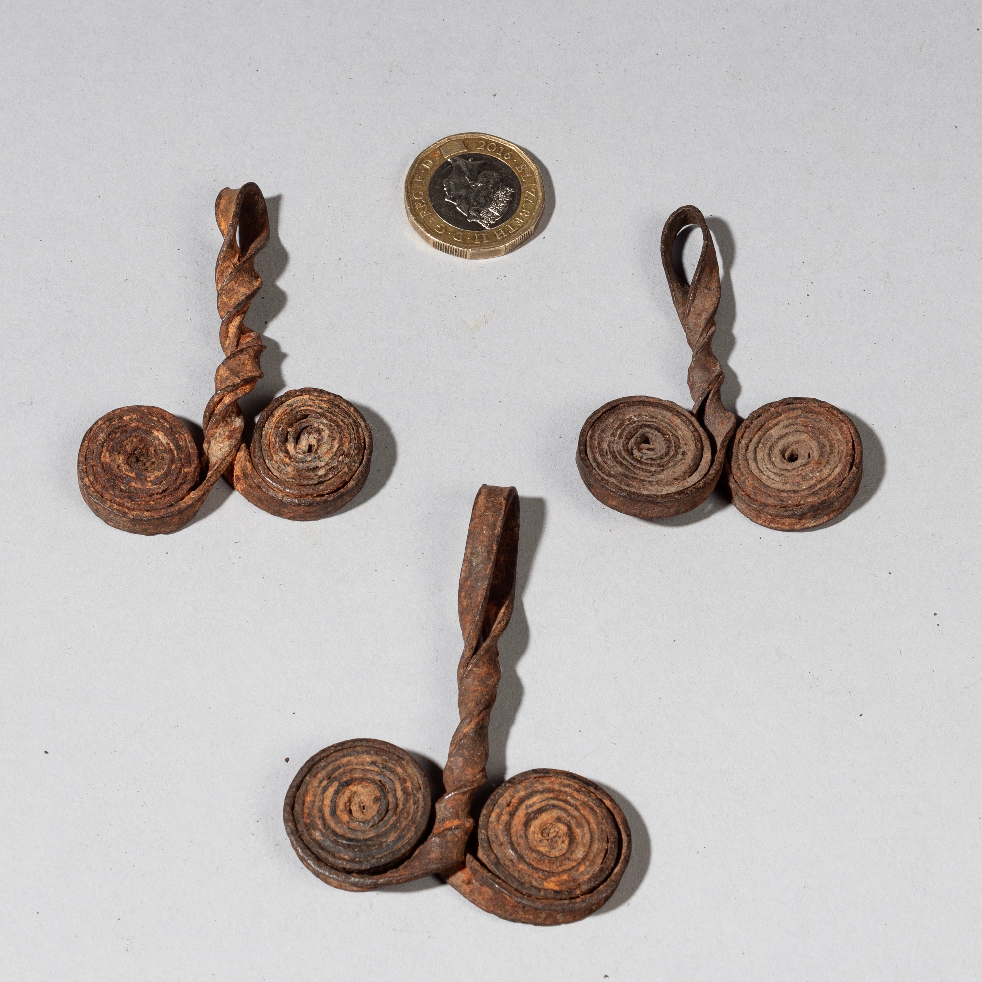 A TRIO OF SMALL SPIRAL IRON CURRENCY ITEMS FROM KIRDI TRIBE OF CAMEROON, WEST AFRICA( No 2324)