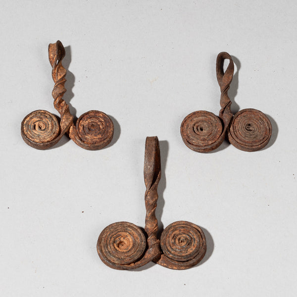 A TRIO OF SMALL SPIRAL IRON CURRENCY ITEMS FROM KIRDI TRIBE OF CAMEROON, WEST AFRICA( No 2324)