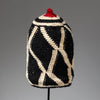 A GRAPHIC BLACK +WHITE WOVEN HAT, BAMILEKE TRIBE CAMEROON W.AFRICA ( No 2363)