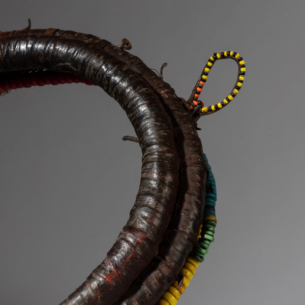 A TRADITIONAL BEAD +LEATHER COLLAR, SAMBURU TRIBE KENYA (No 4181 )