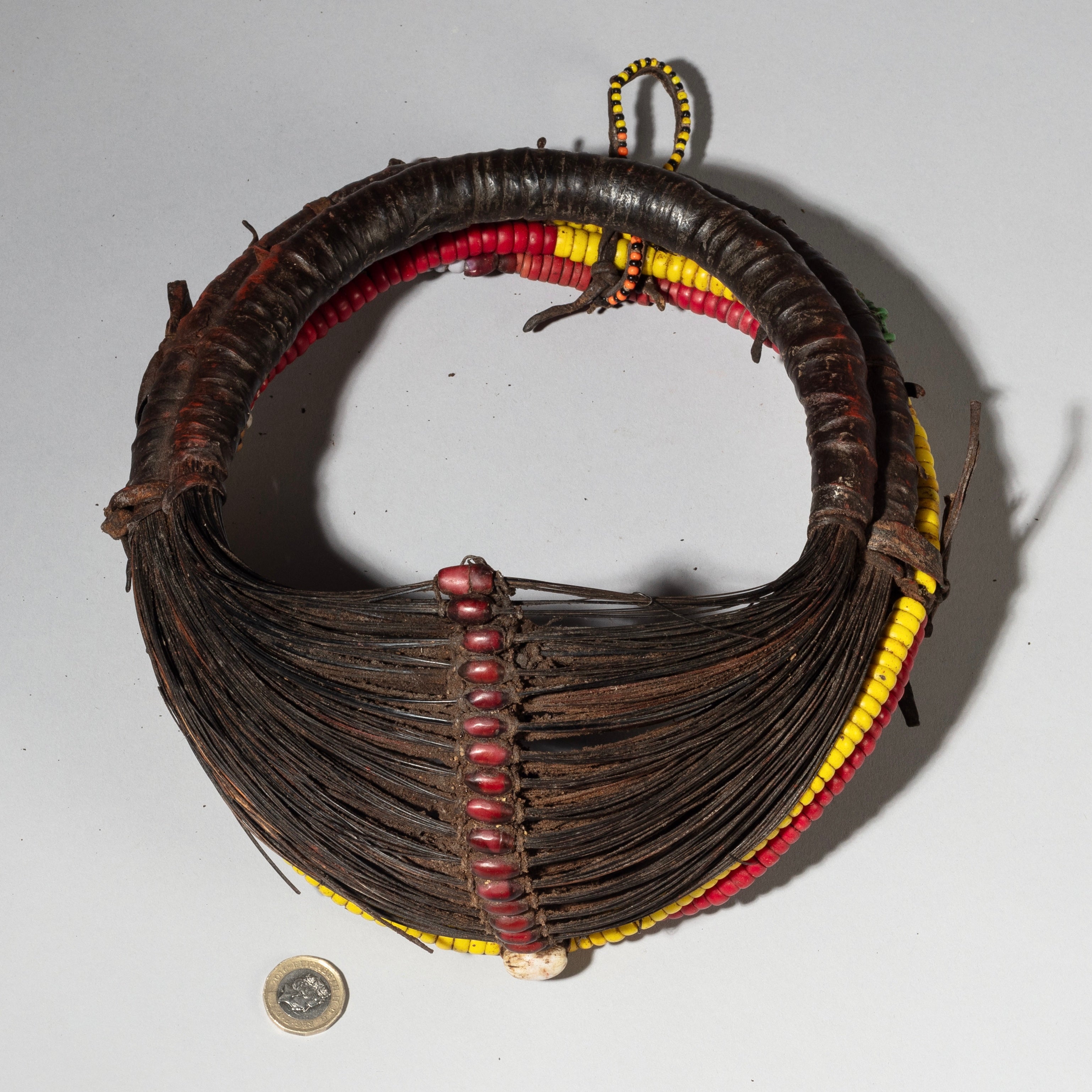 A TRADITIONAL BEAD +LEATHER COLLAR, SAMBURU TRIBE KENYA (No 4181 )