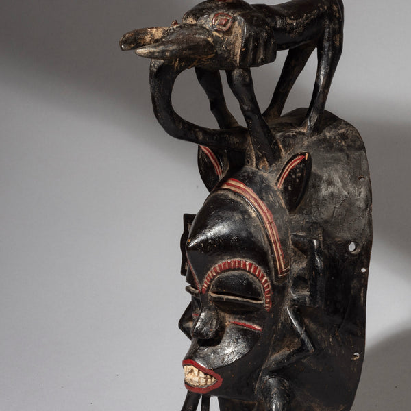 A ROMANTIC KPELIYE’E BIRD MASK WITH ELEPHANT, SENOUFO TRIBE OF THE IVORY COAST W.AFRICA( No 2382)