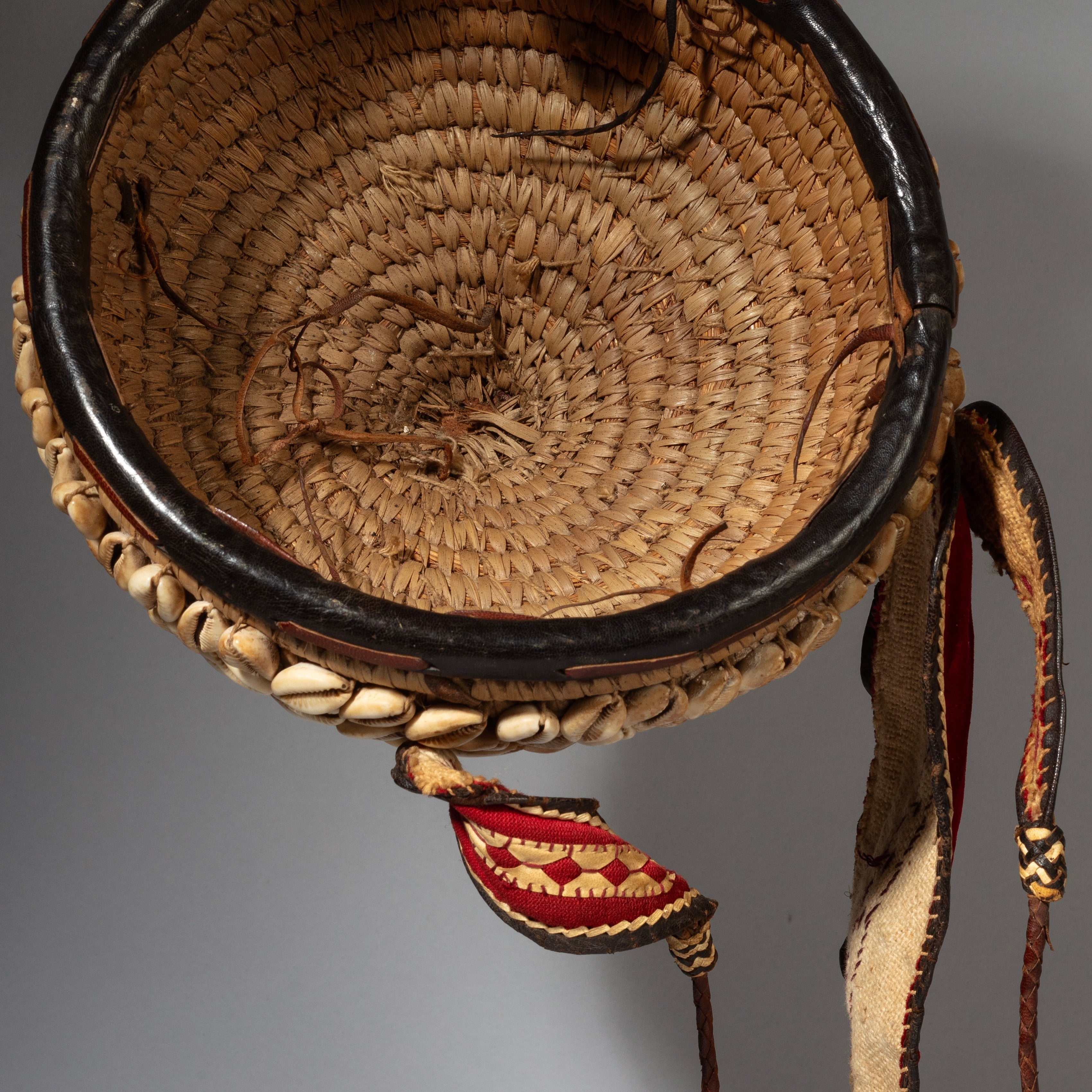 A RARE CEREMONIAL COWRIE HEADDRESS /HAT , HAUSA TRIBE OF NIGERIA W.AFRICA EX UK COLL No 2390)