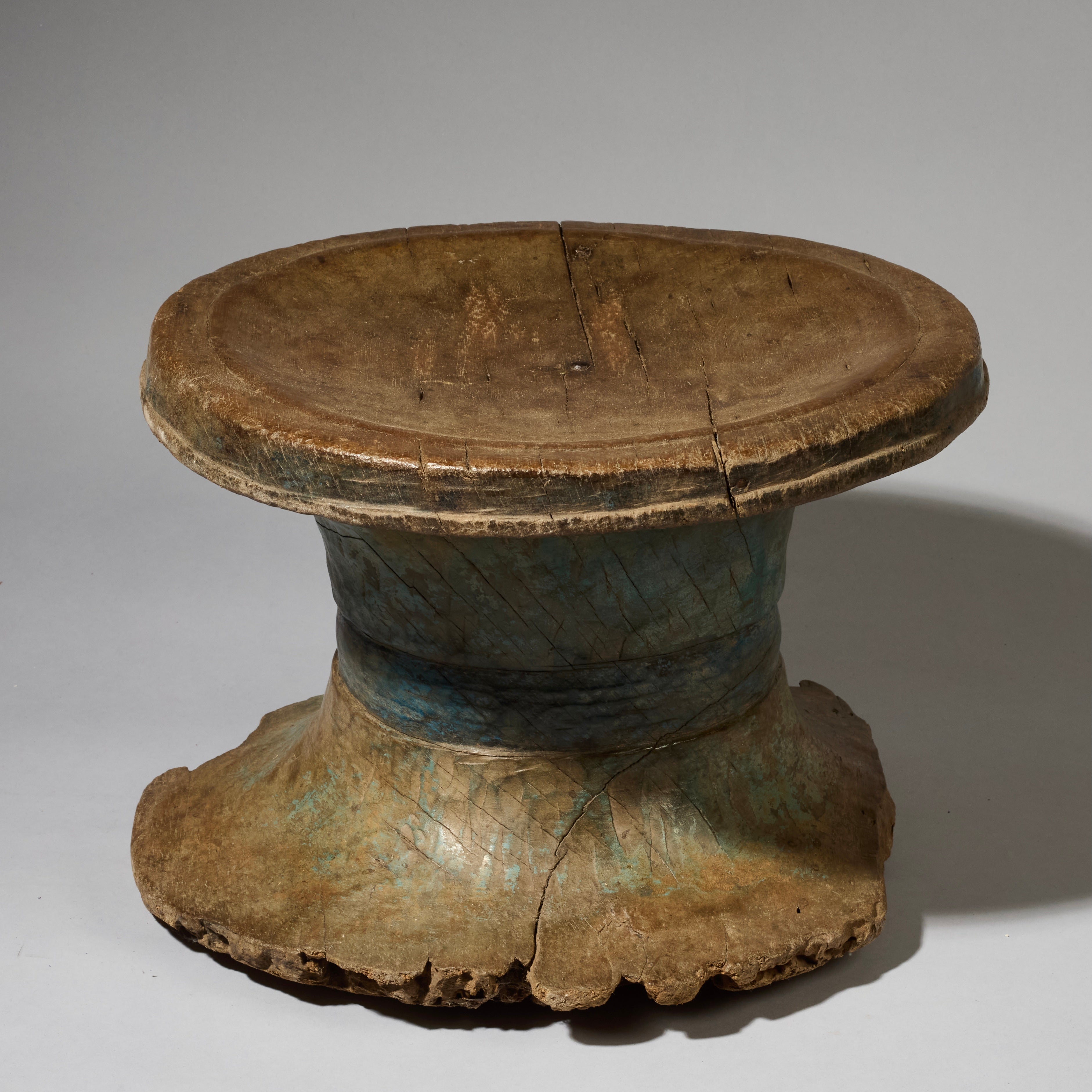 A BLUE PAINTED  STOOL FROM BAULE TRIBE OF IVORY COAST  W.AFRICA  ( No 2839)