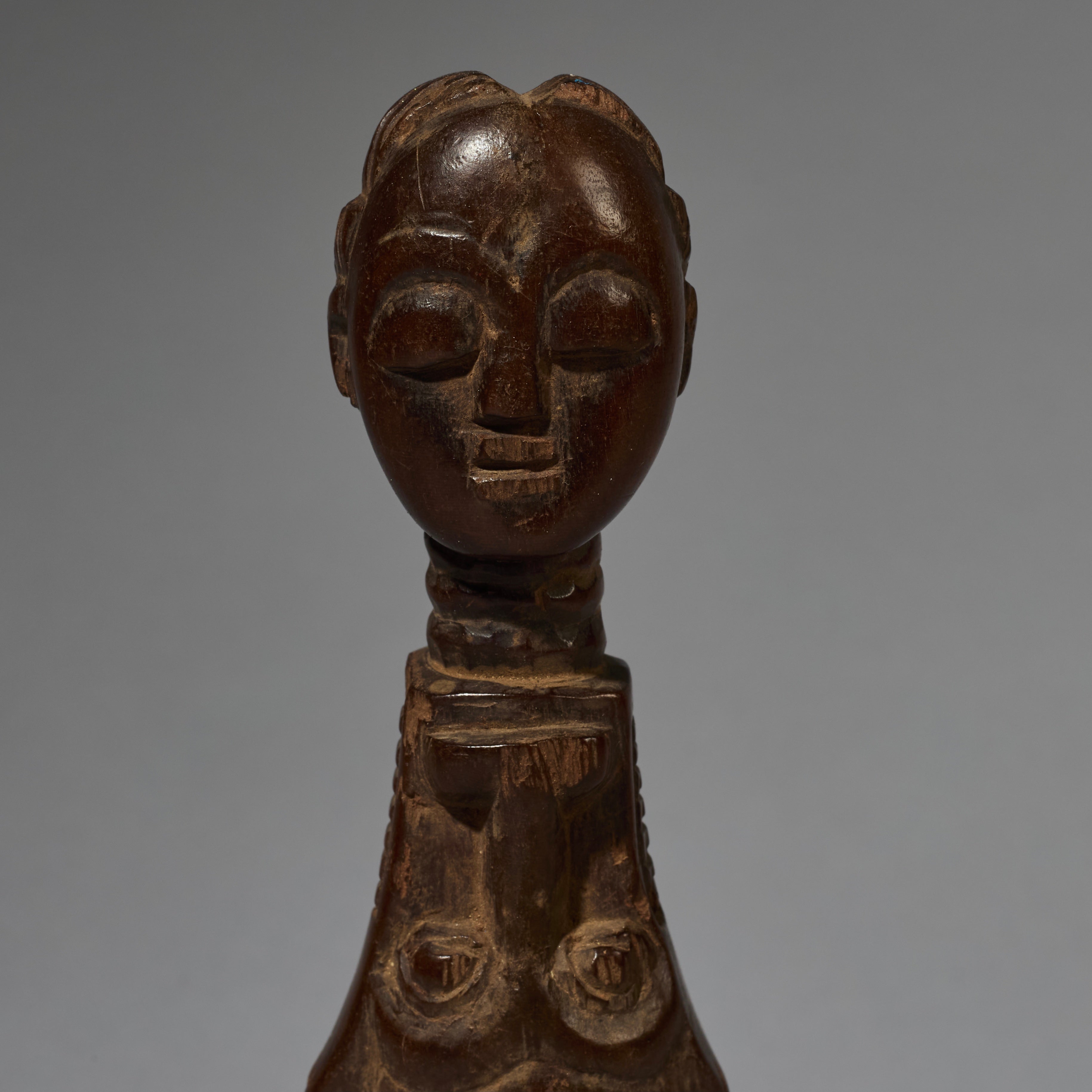 A JANUS MASK + HUMAN FACE BAULE TRIBE CATAPULT , IVORY COAST (  No 2763 )