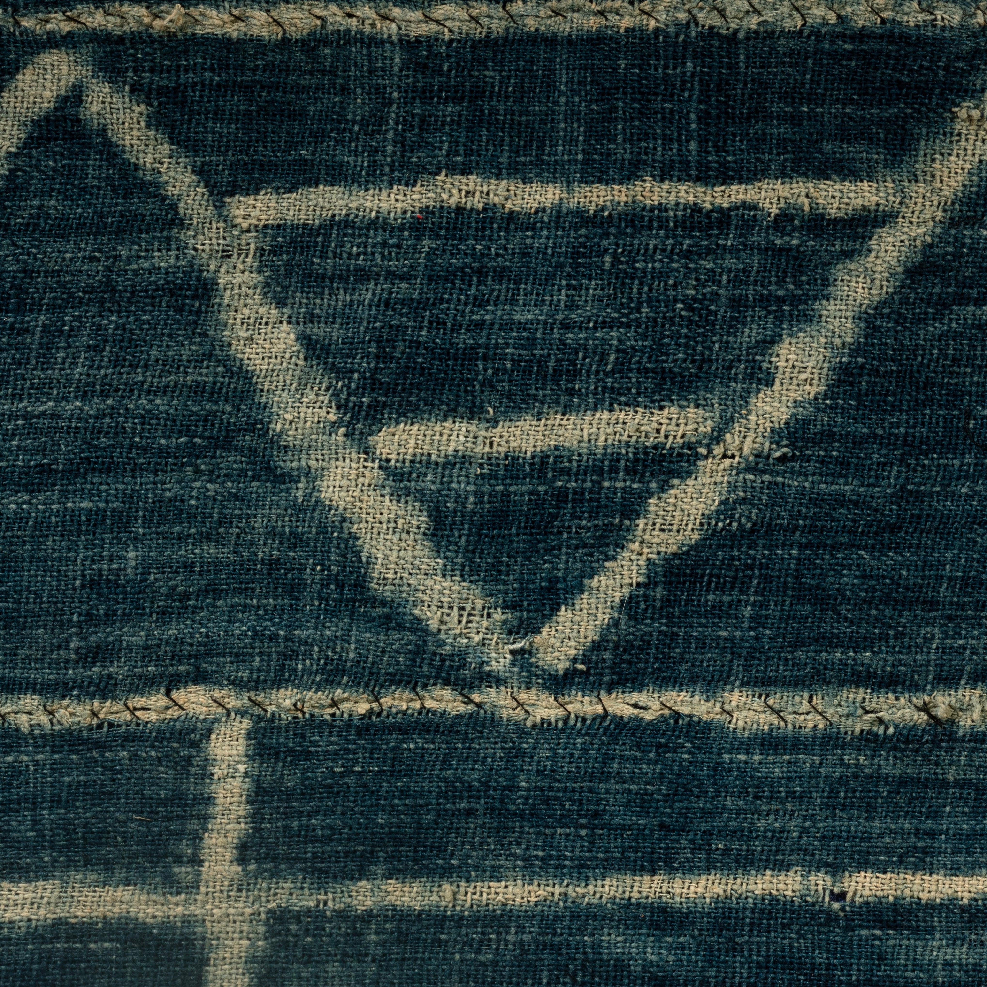 SOLD JT AN ABSTRACT MOUNTED NDOP COTTON TEXTILE, BAMILEKE TRIBE CAMEROON ( No 4354 )