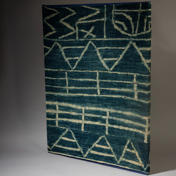 SOLD JT AN ABSTRACT MOUNTED NDOP COTTON TEXTILE, BAMILEKE TRIBE CAMEROON ( No 4354 )