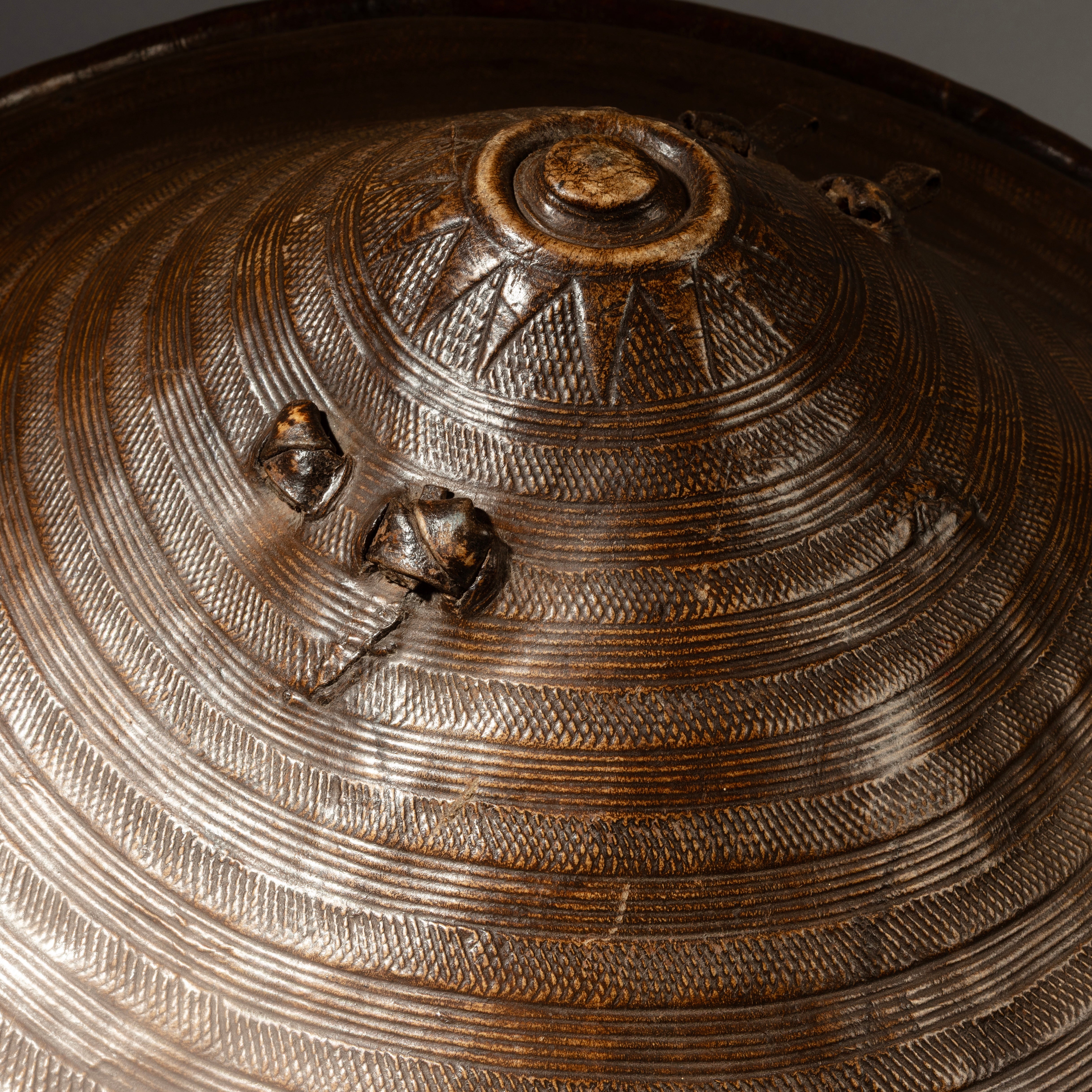 A WONDERFULLY DETAILED, 19THC EMBOSSED LEATHER SHIELD, FROM ETHIOPIA EAST AFRICA EX UK COLL. ( No 4374 )