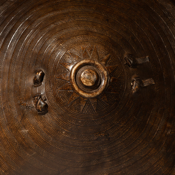 A WONDERFULLY DETAILED, 19THC EMBOSSED LEATHER SHIELD, FROM ETHIOPIA EAST AFRICA EX UK COLL. ( No 4374 )