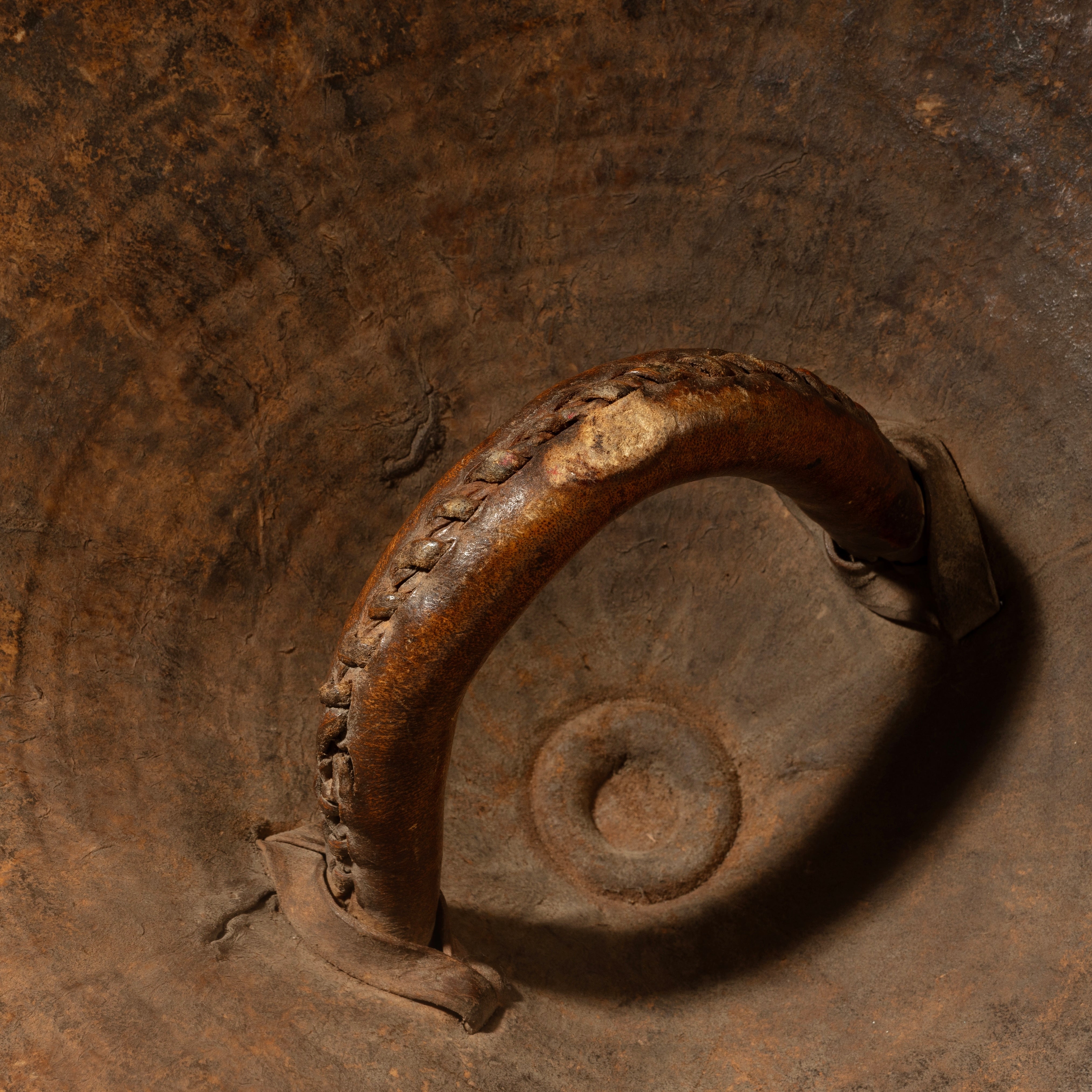 A WONDERFULLY DETAILED, 19THC EMBOSSED LEATHER SHIELD, FROM ETHIOPIA EAST AFRICA EX UK COLL. ( No 4374 )