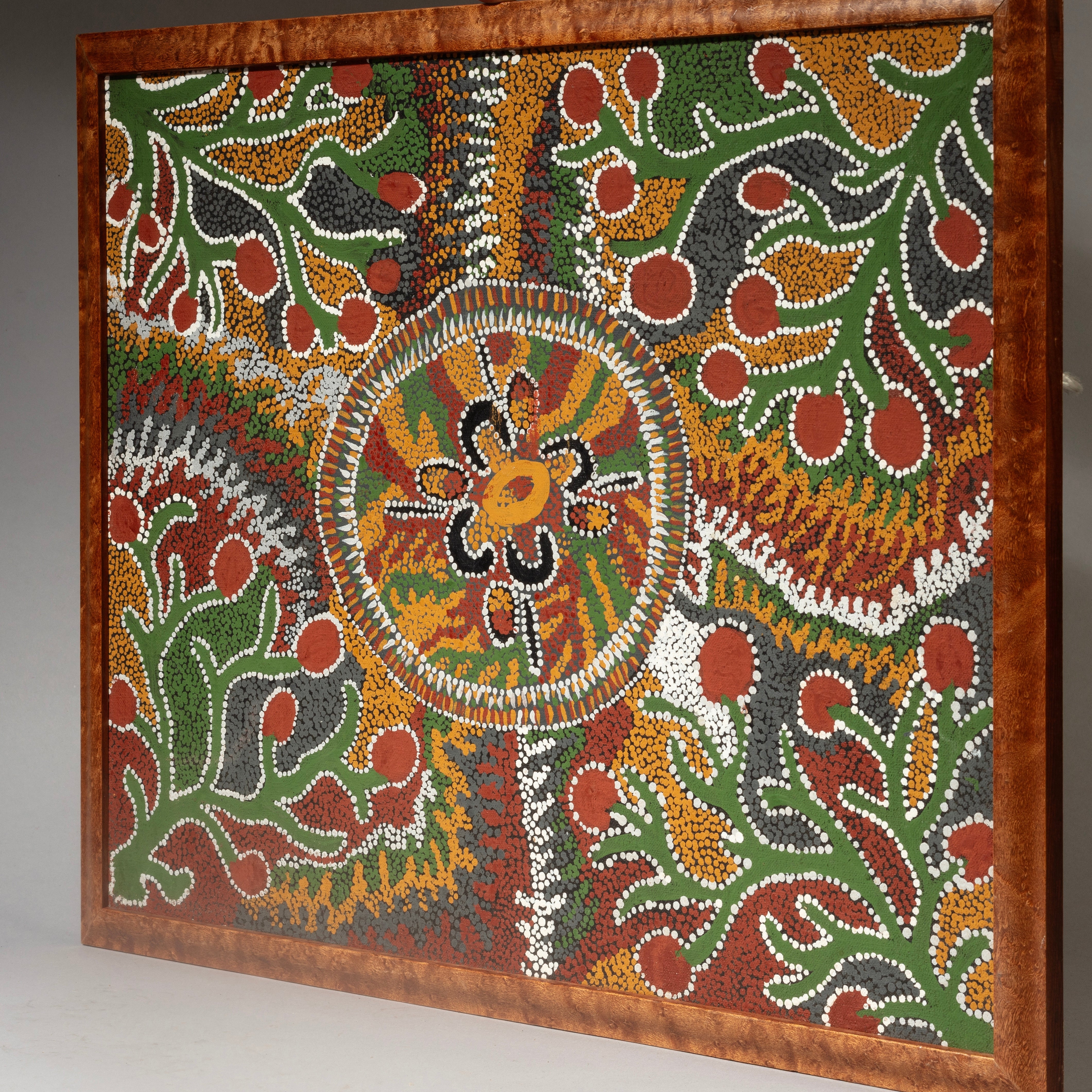 A VINTAGE DOT PAINTING FROM A KNOWN AUSTRALIAN ABORIGINAL ARTIST -JANGALA ( No 4349 )