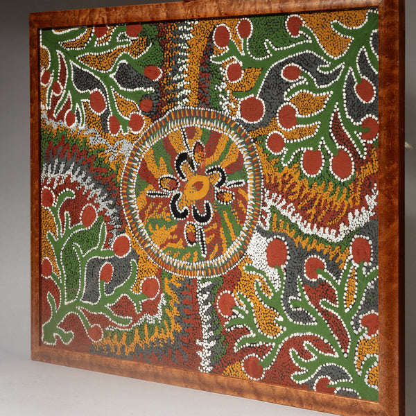 A VINTAGE DOT PAINTING FROM A KNOWN AUSTRALIAN ABORIGINAL ARTIST -JANGALA ( No 4349 )