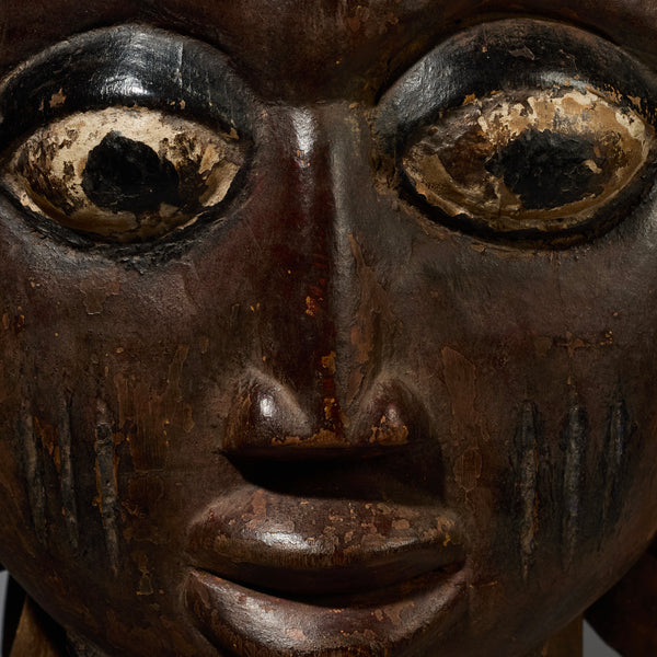 A MAGNIFICENT EXTRA LARGE HELMET MASK WITH BIRDS IN THE BACK, YORUBA TRIBE NIGERIA W.AFRICA ( No 2845 )