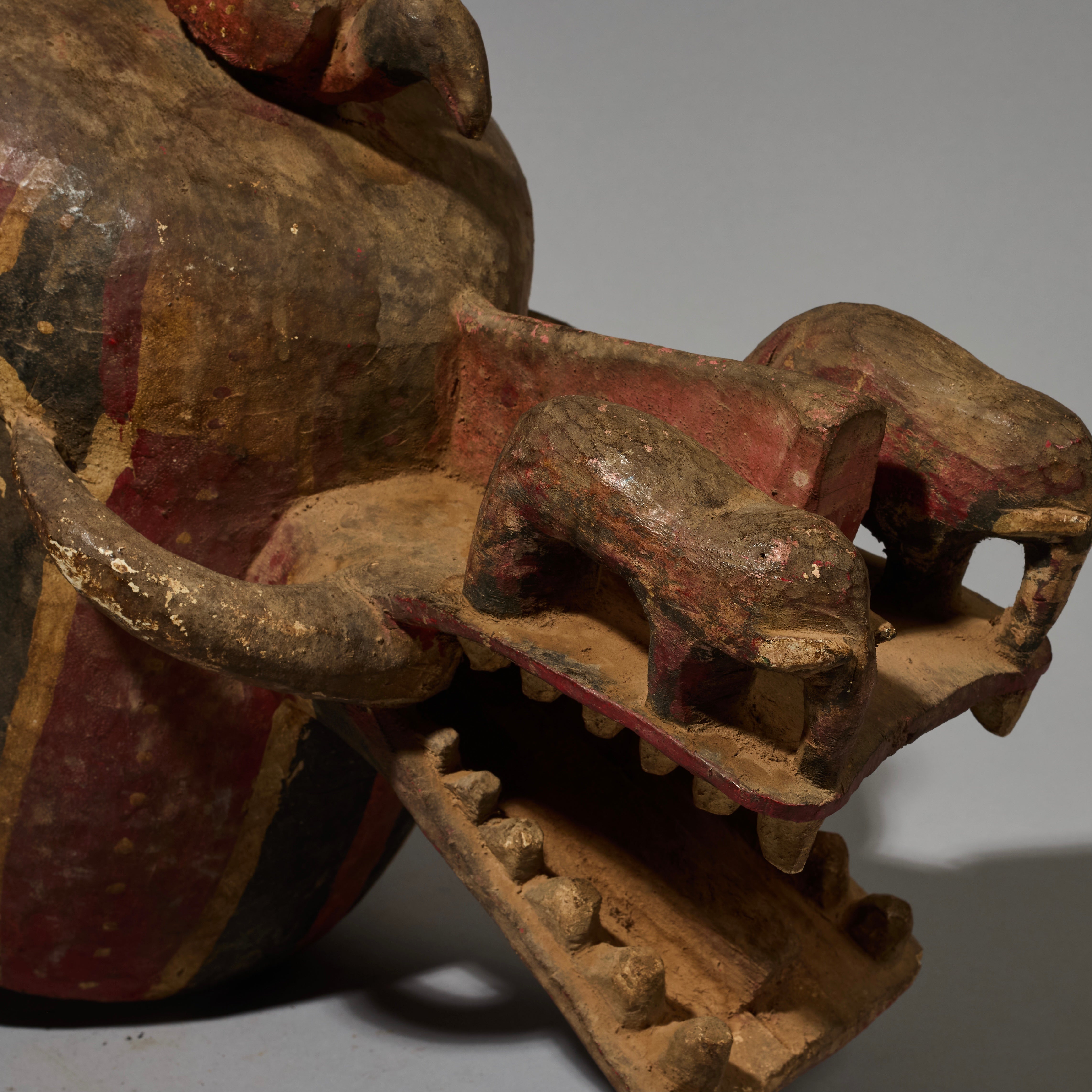 A RARE LARGE FIRESPITTER MASK, WITH ELEPHANTS, SENOUFO TRIBE BURKINA FASO  ( No 2822 )