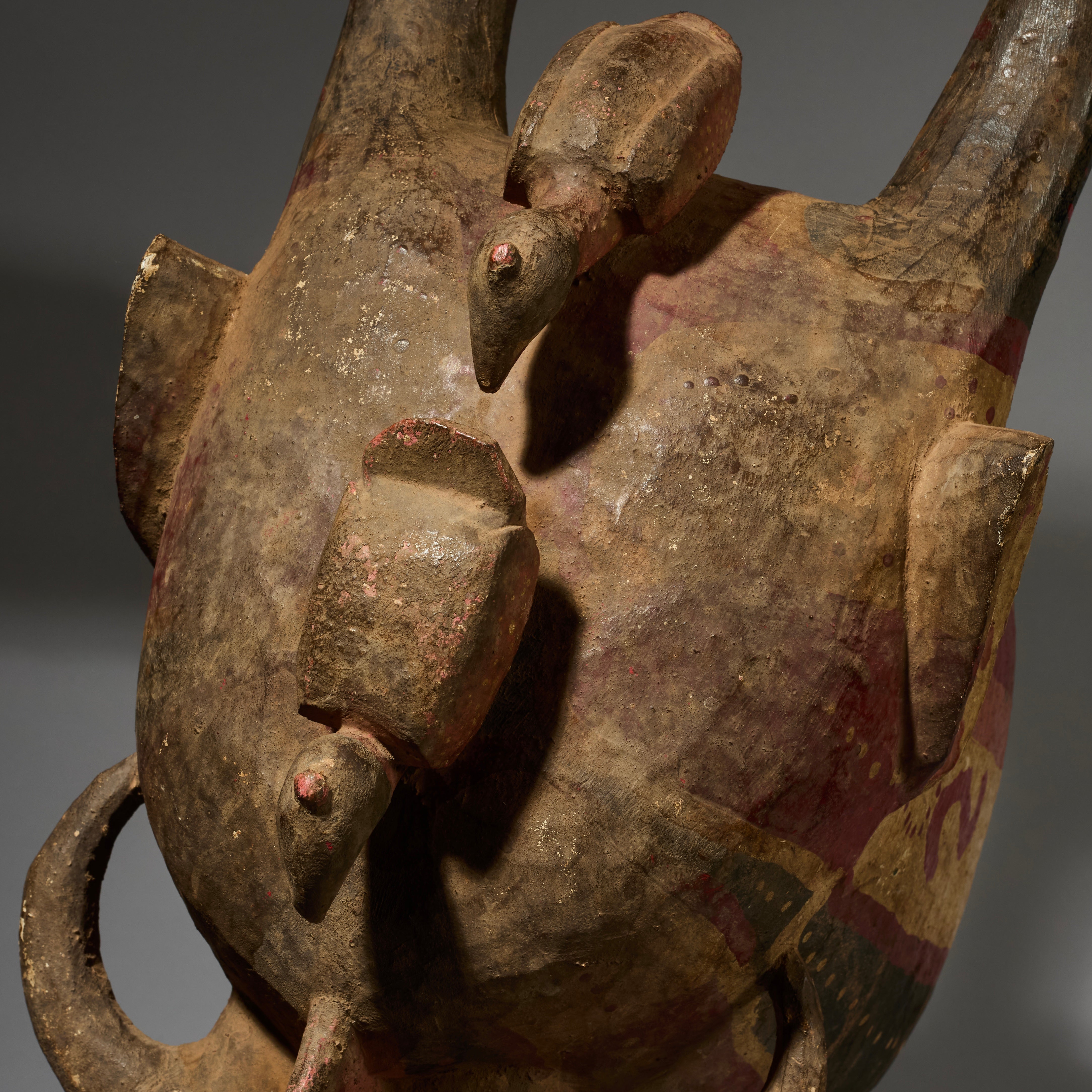 A RARE LARGE FIRESPITTER MASK, WITH ELEPHANTS, SENOUFO TRIBE BURKINA FASO  ( No 2822 )