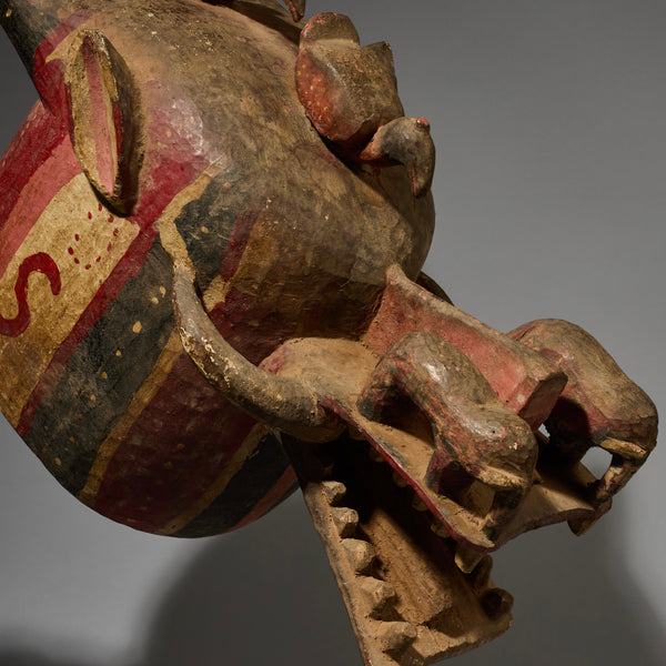 A RARE LARGE FIRESPITTER MASK, WITH ELEPHANTS, SENOUFO TRIBE BURKINA FASO  ( No 2822 )