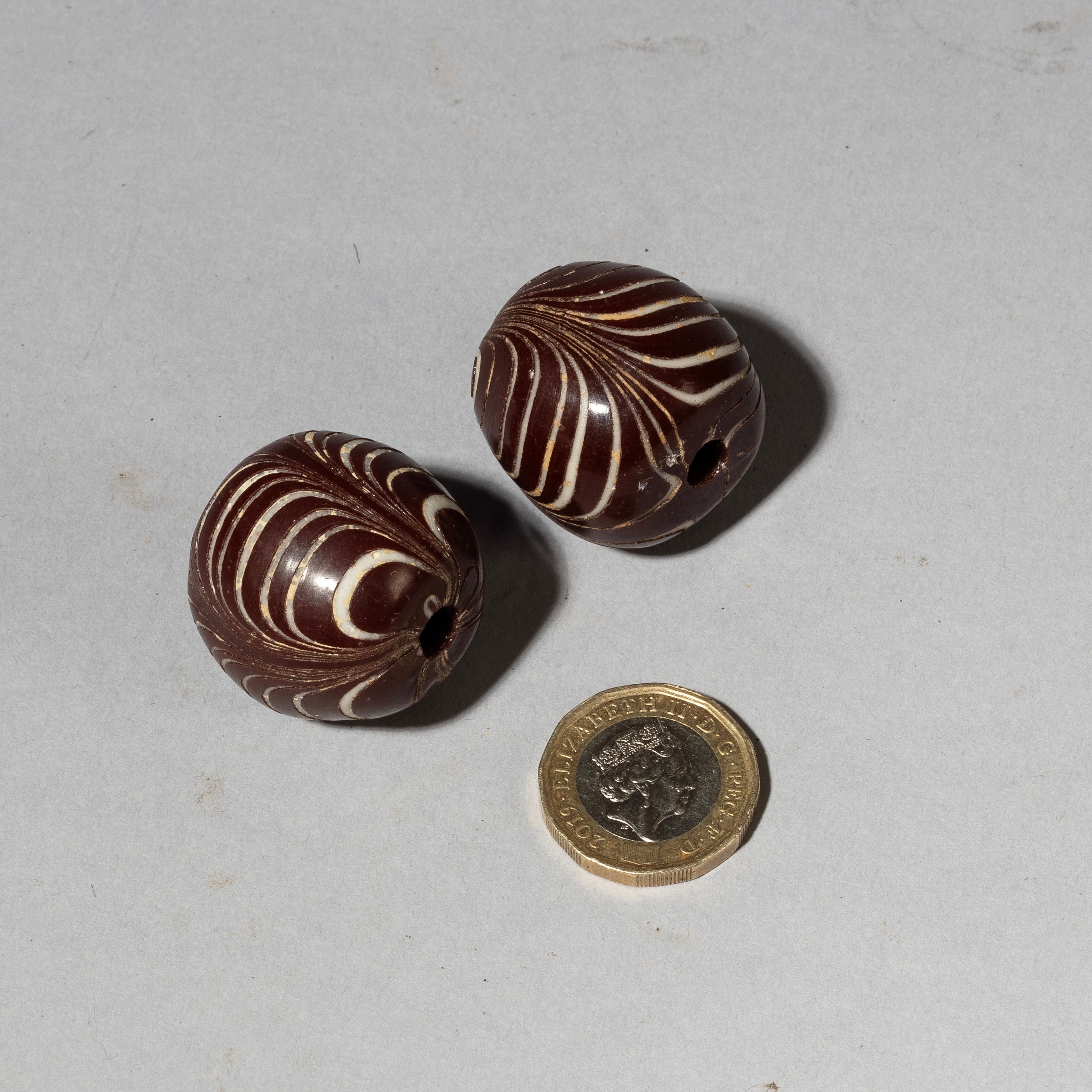 TWO BIG, SOLID GLASS BEADS FROM JAVA ( No 4321 )