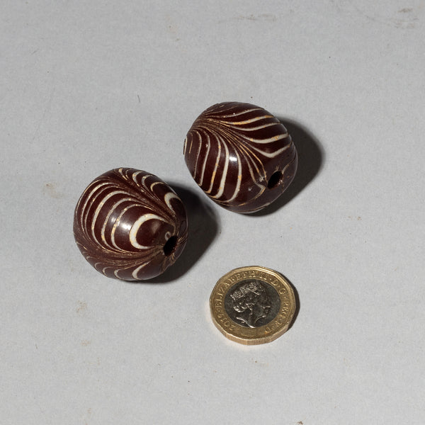 TWO BIG, SOLID GLASS BEADS FROM JAVA ( No 4321 )