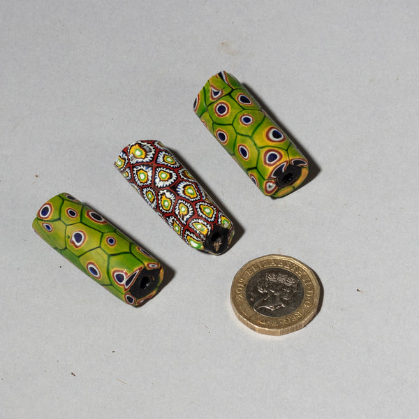A TRIO OF 19thC VENETIAN GLASS TRADE BEADS WITH PROVENANCE OF LORD MCALPINE   ( No 4322 )