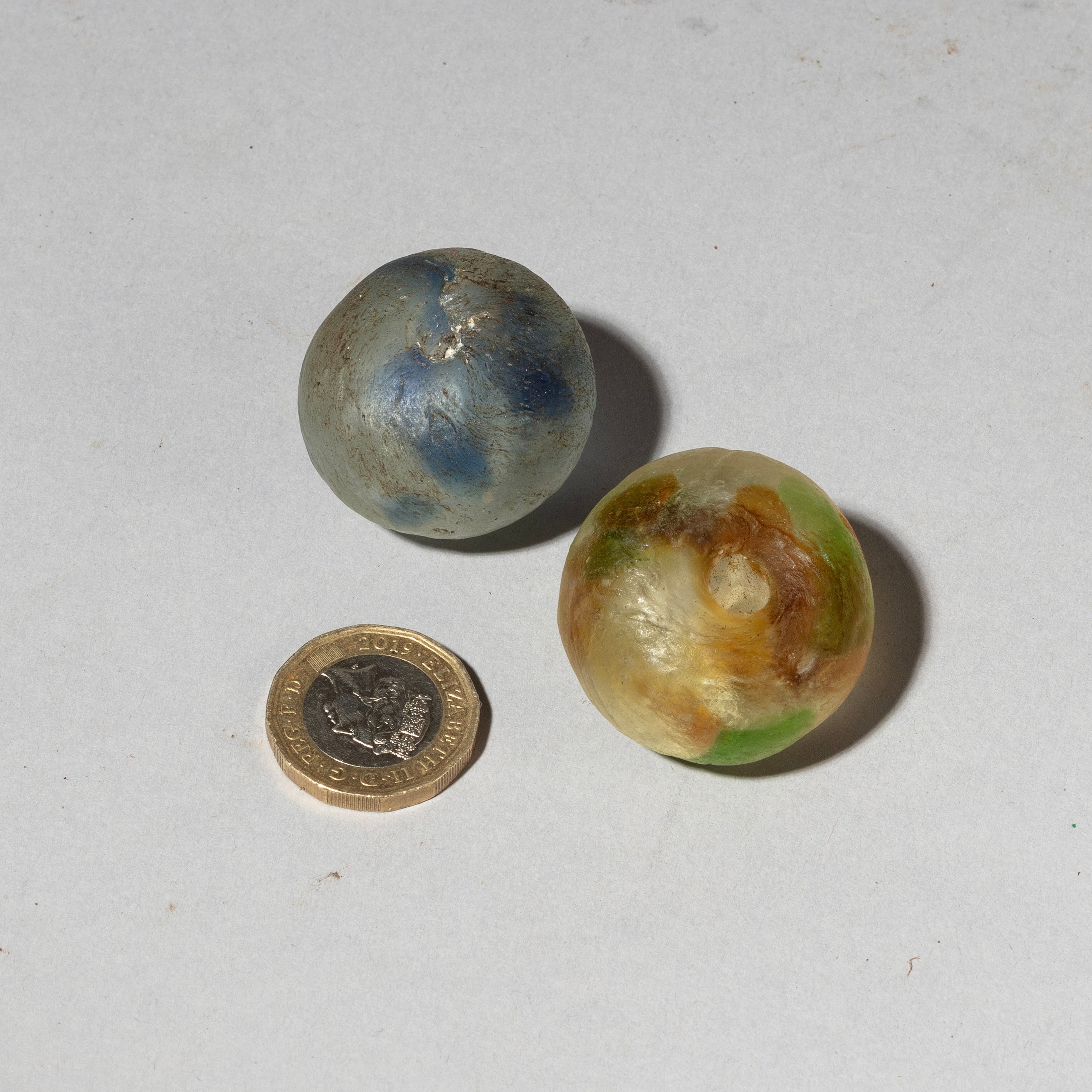 TWO BIG, SOLID RECYLCLED GLASS BEADS FROM GHANA ( No 4323 )