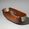 A CURVY  WOODEN MEDIUMBOWL WITH METAL INDIGENOUS REPAIRS FROM THE TUTSI TRIBE OF RWANDA ( No 4320 )