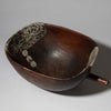A SHAPLEY WOODEN MEDIUM BOWL WITH METAL INDIGENOUS REPAIRS FROM THE TUTSI TRIBE OF RWANDA ( No 4319 )