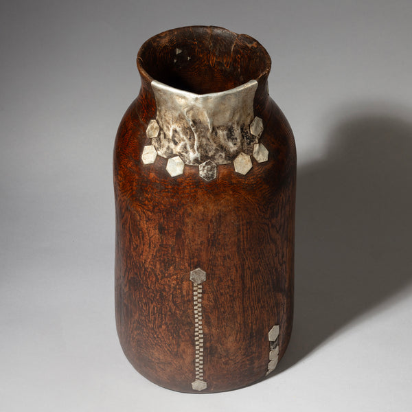 A XLARGE HONEY POT WITH METAL INDIGENOUS REPAIRS FROM THE TUTSI TRIBE OF RWANDA ( No 4358 )
