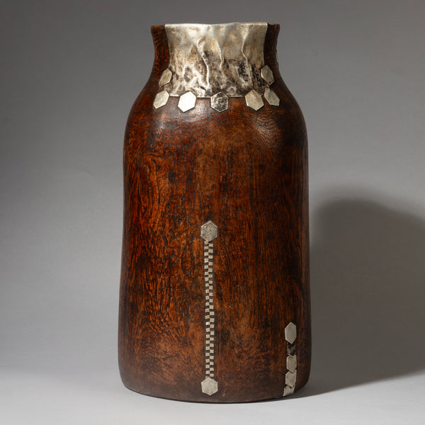 A XLARGE HONEY POT WITH METAL INDIGENOUS REPAIRS FROM THE TUTSI TRIBE OF RWANDA ( No 4358 )