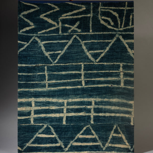 SOLD JT AN ABSTRACT MOUNTED NDOP COTTON TEXTILE, BAMILEKE TRIBE CAMEROON ( No 4354 )