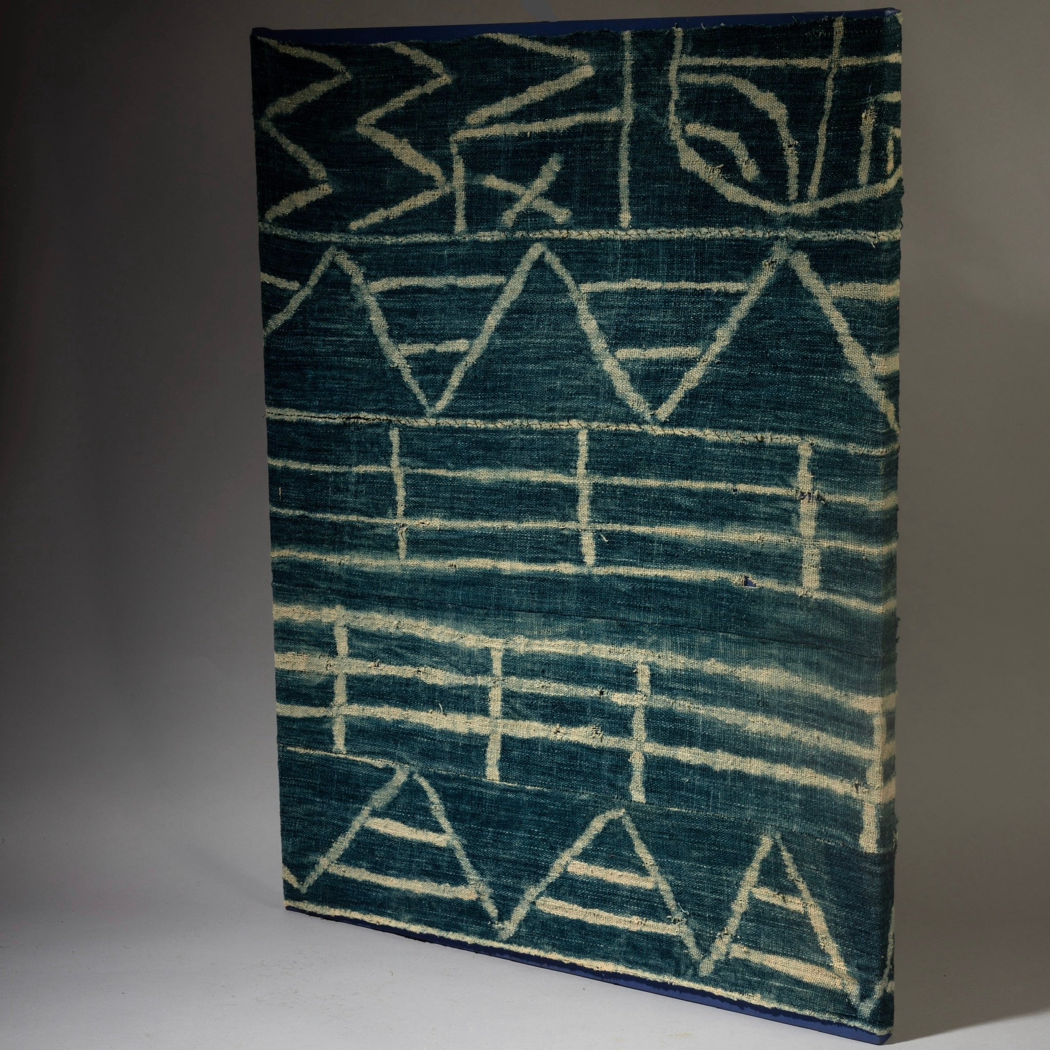 SOLD JT AN ABSTRACT MOUNTED NDOP COTTON TEXTILE, BAMILEKE TRIBE CAMEROON ( No 4354 )
