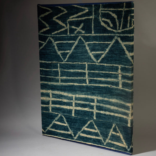 SOLD JT AN ABSTRACT MOUNTED NDOP COTTON TEXTILE, BAMILEKE TRIBE CAMEROON ( No 4354 )