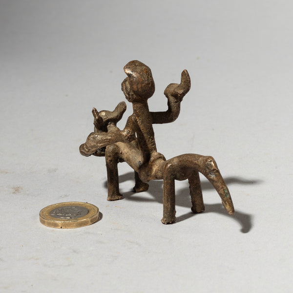 A SERPENTINE HORSE + RIDER BRONZE CHARM, SENOUFO TRIBE BURKINA FASO ( No 4381)